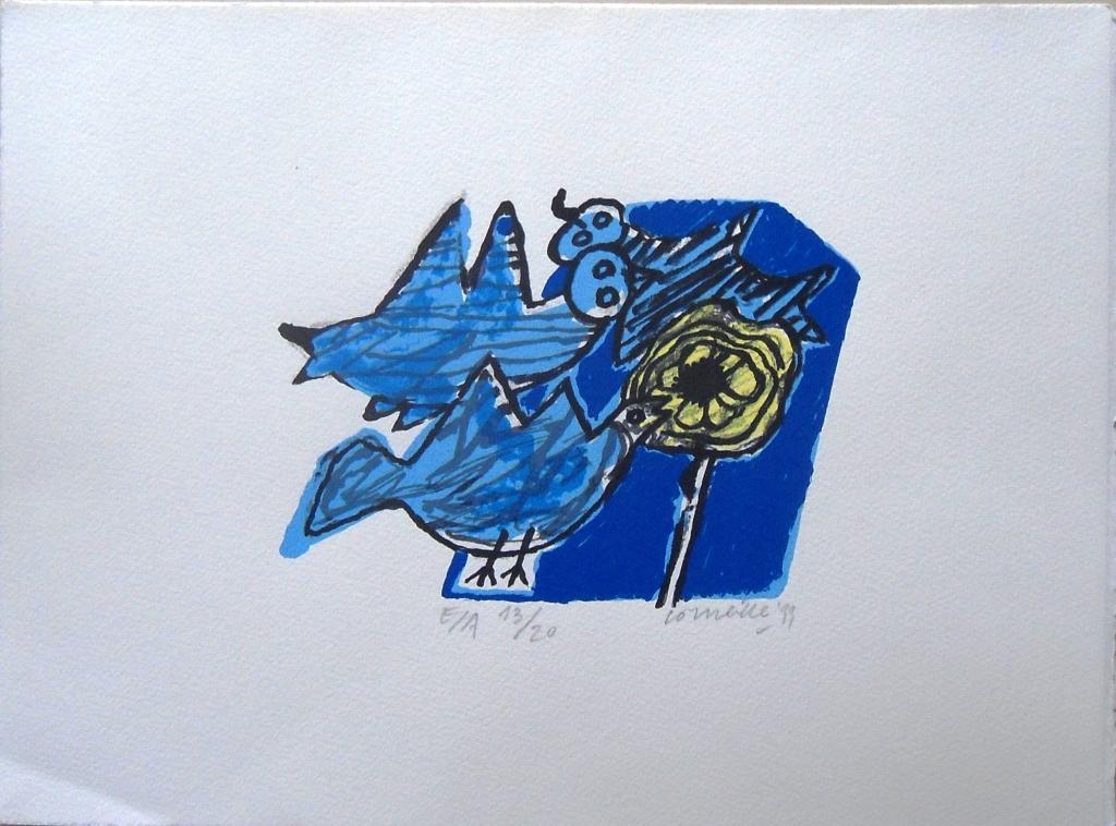 Corneille : vogels en zonnebloem (mooie litho) kopen? Bied vanaf 1!