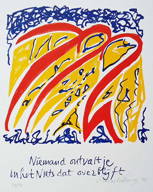Simon Vinkenoog - Niemand ontvalt je in het Niets dat overblijft, zeefdruk verkocht voor € 80!