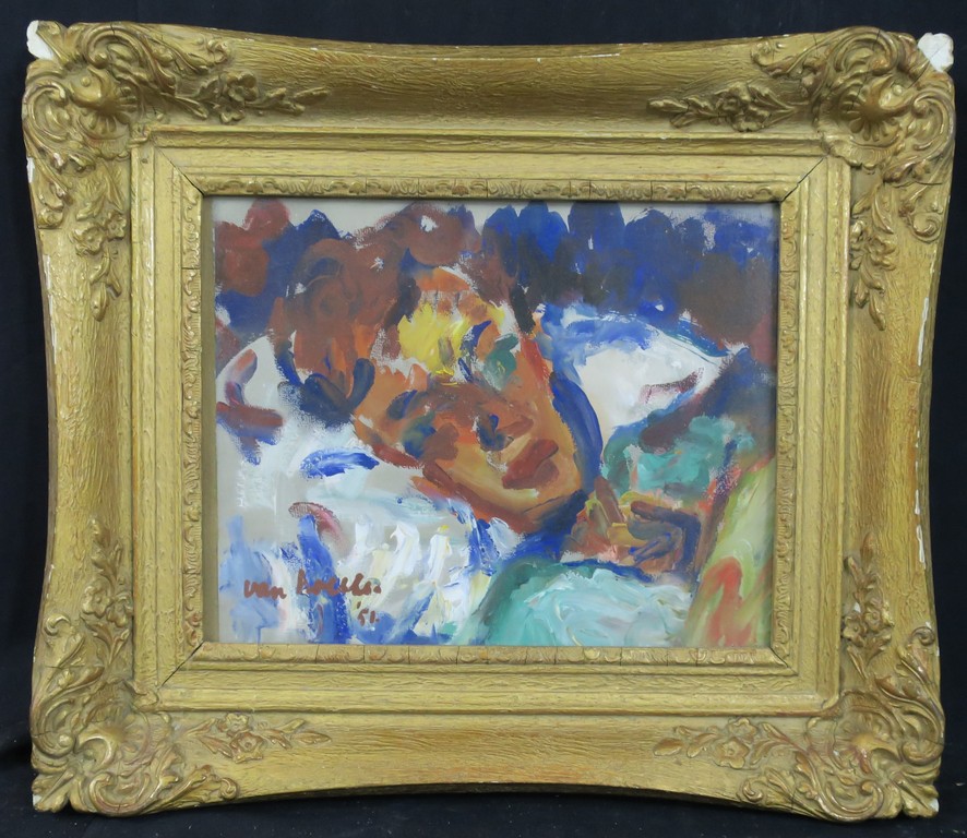 Jan van Holthe: Olieverf op papier, Rustende vrouw - Ingelijst verkocht voor € 105!