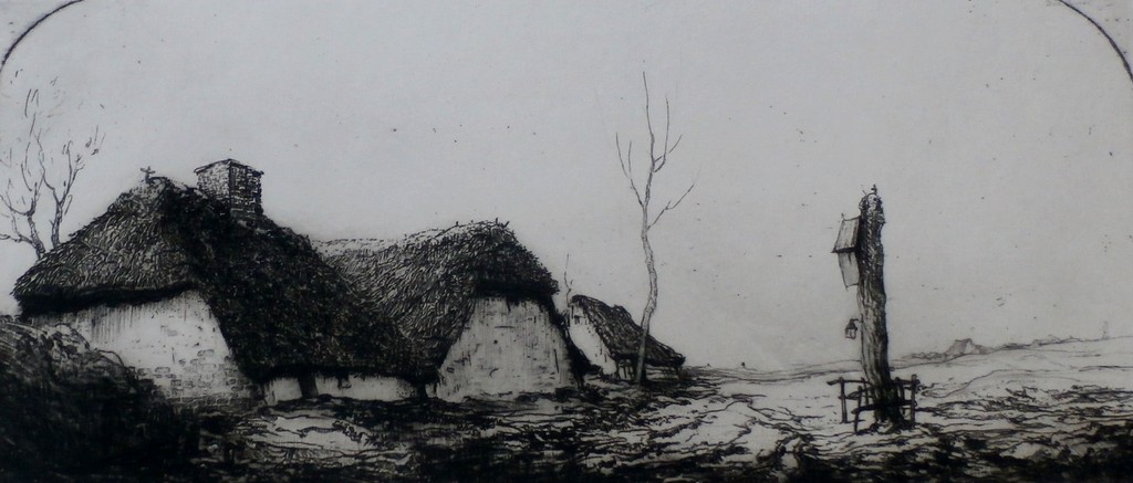 Dirk Baksteen - ets: landschap met kapelletje verkocht voor € 85!