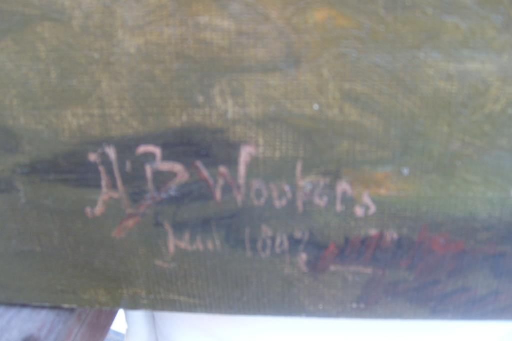 A.J.B.Wouters,olieverf op linnen, paard en wagens in landschap kopen? Bied vanaf 125!