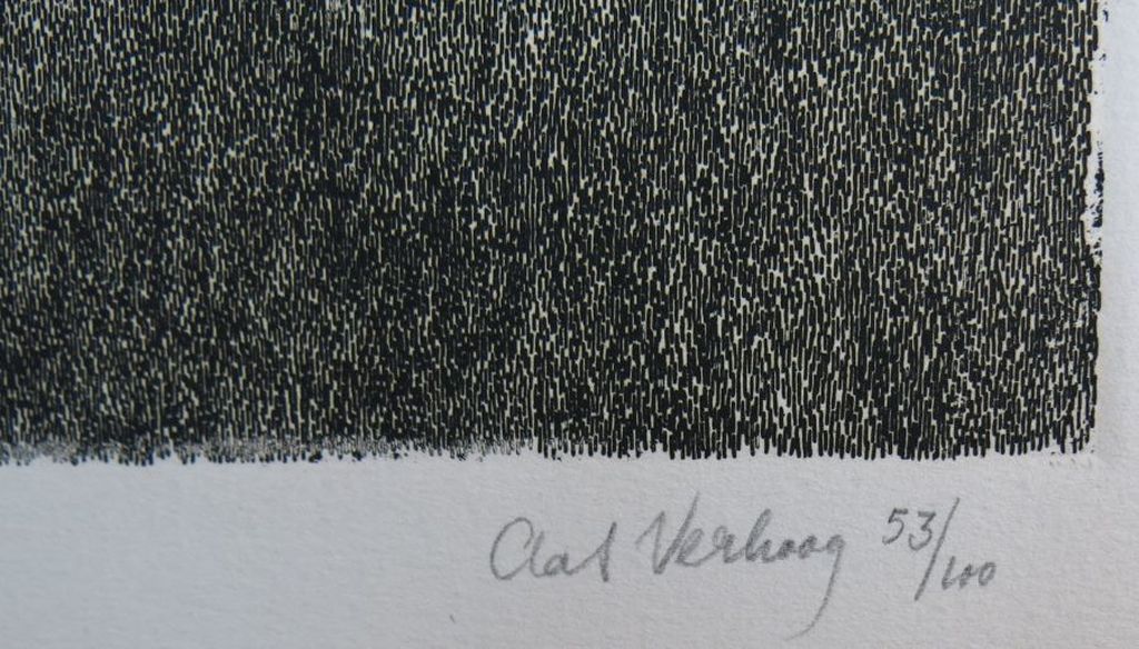 Aat Verhoog: Grote ets, Zonder titel (drie personen in een tuin) kopen? Bied vanaf 1!