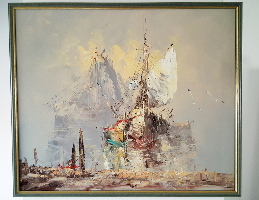 Cunningham (20e eeuw), Schip, olieverf op doek, gesigneerd kopen? Bied vanaf 1!