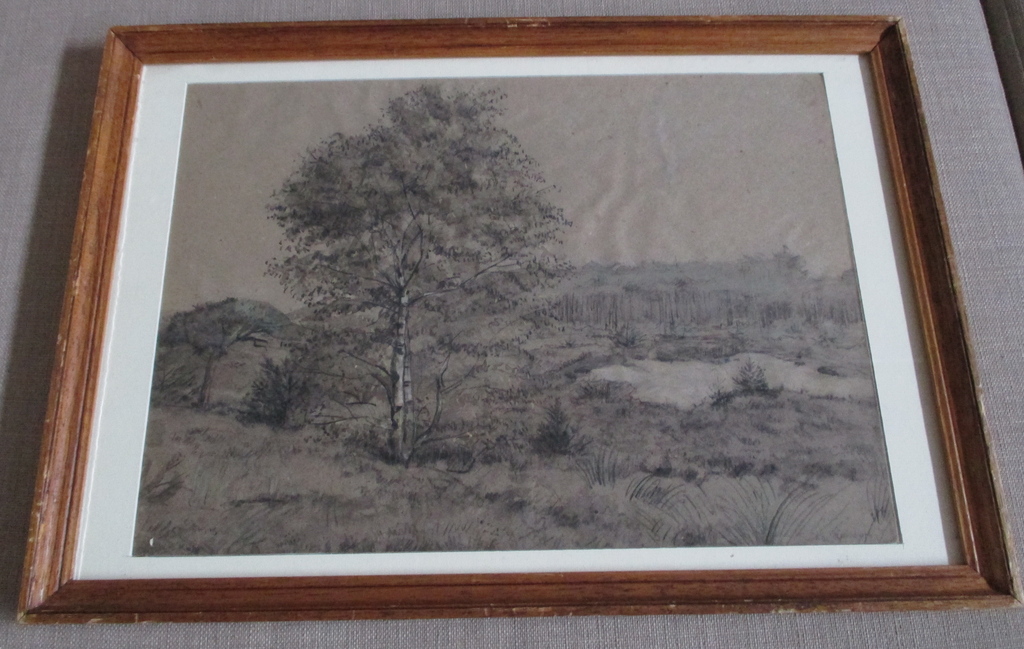 W.A. Knip, ingelijste tekening, Blaricum verkocht voor € 50!