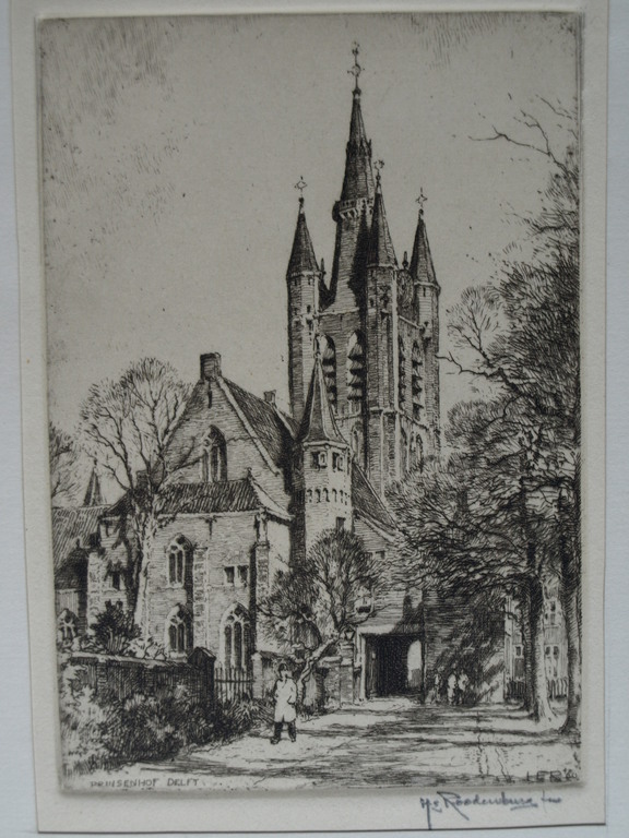 Hendrikus Elias Roodenburg : Ets – Prinsenhof Delft – gesigneerd – 1960 kopen? Bied vanaf 25!
