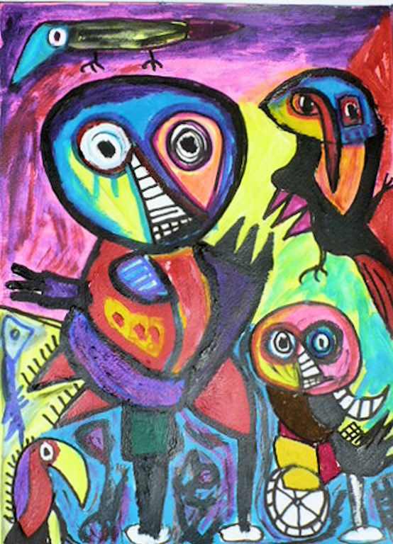 dierenrijk-gemengde techniek op papier-gesigneerd verkocht voor € 80!