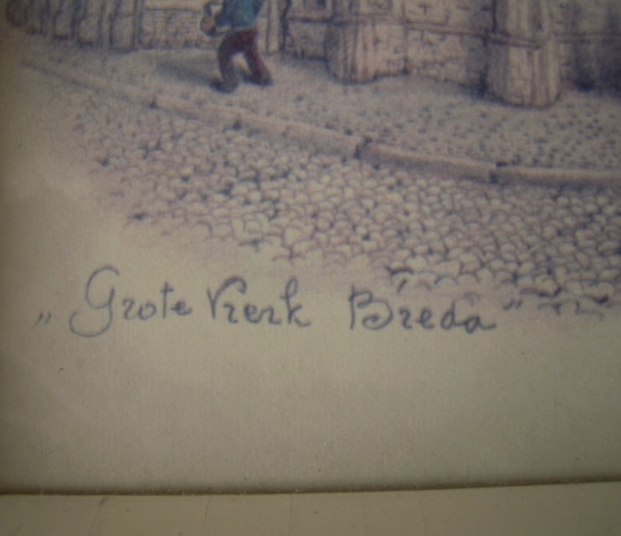 JAN STRUBE druk van grote kerk in Breda-hand gesigneerd   kopen? Bied vanaf 35!