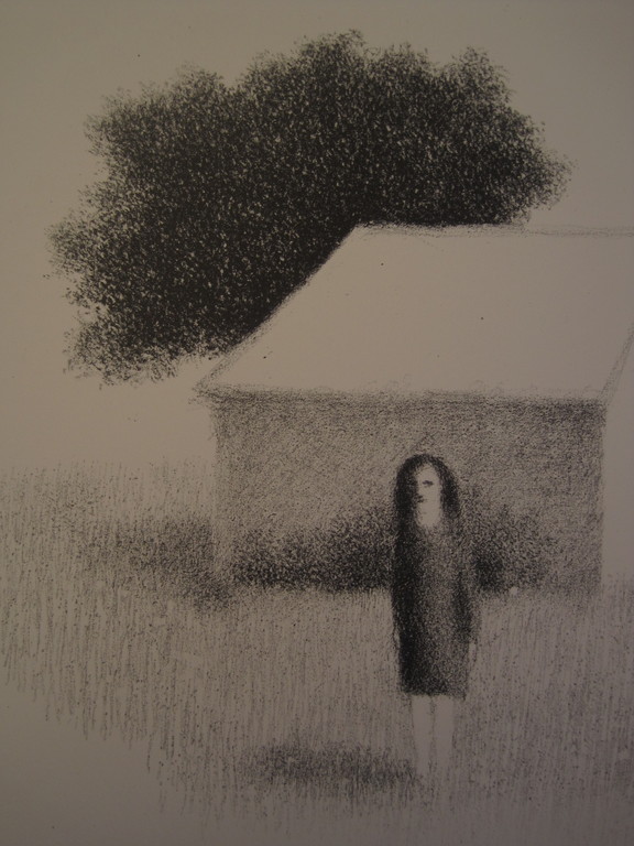 Typisch verstild werk van Metten Koornstra 1912-1978 Litho "vrouw in landschap" verkocht voor € 80!