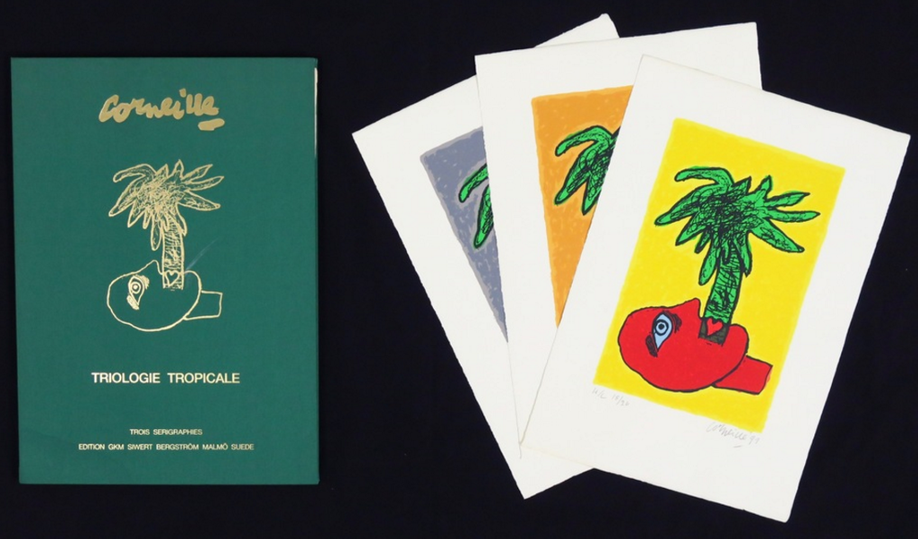 Corneille: Portfolio met 3 zeefdrukken in bijbehorende map, Triologie Tropicale verkocht voor € 222!