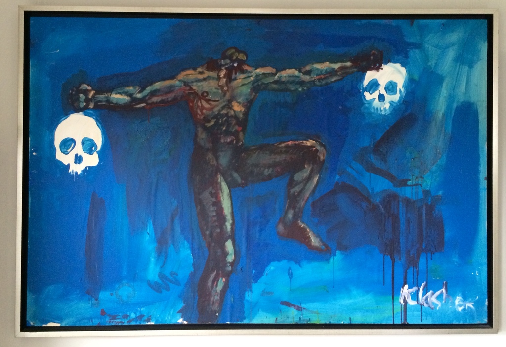 Peter Klashorst: Naked Man with Two Skulls in Blue. ca. 1979 kopen? Bied vanaf 950!