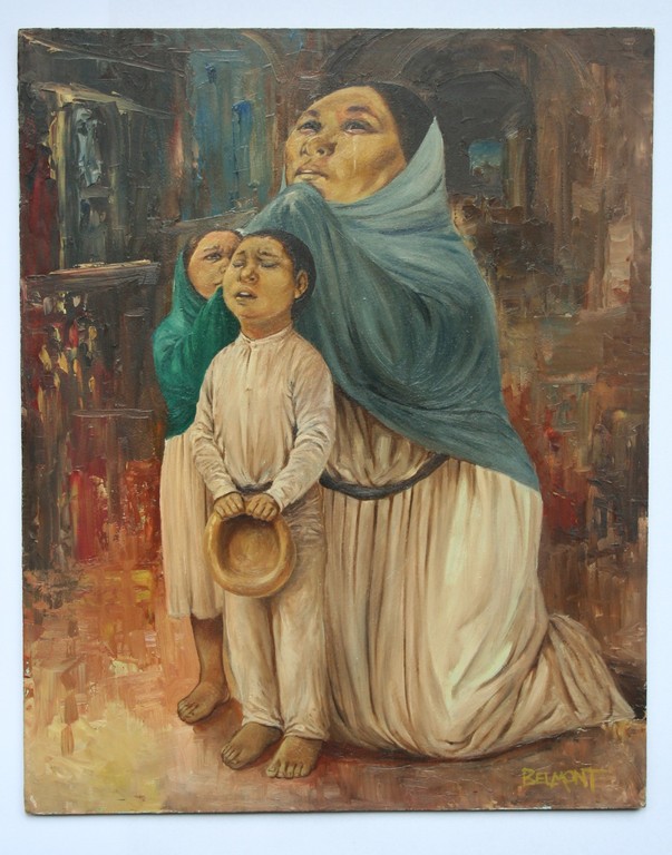 Onbekende kunstenaar - olieverf op paneel - huilende vrouw met kinderen kopen? Bied vanaf 1!