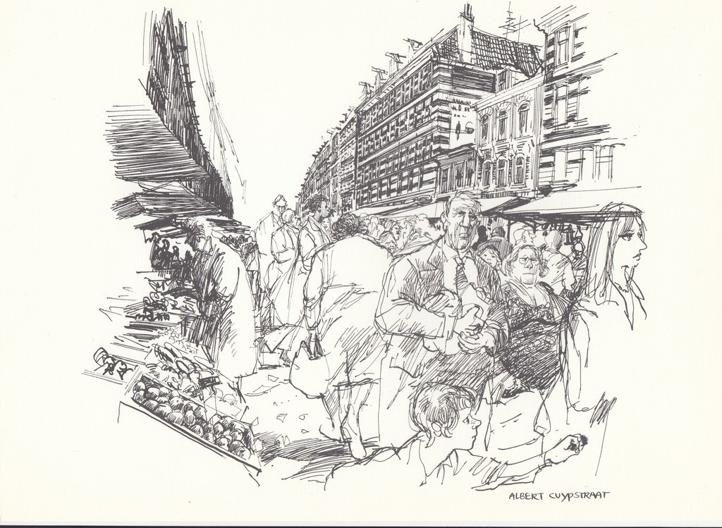 Peter van Straaten - Lithografische prent ongesigneerd - .Albert Cuyp Straat. kopen? Bied vanaf 1!