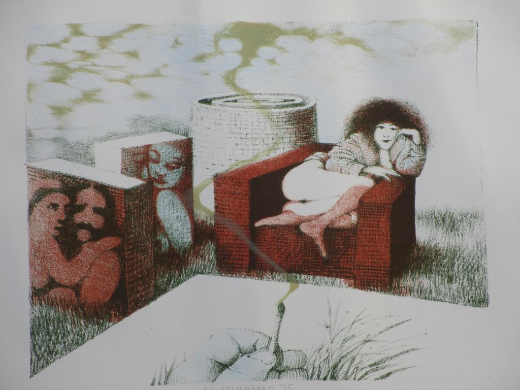 Nicolaas Wijnberg, Wulpse dame in landschap, Kleurenlitho verkocht voor € 40!