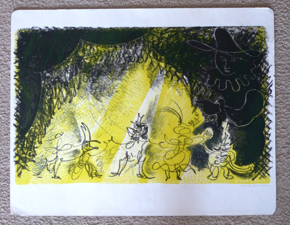 Paul Citroen, kleurenlitho: figuren op toneel, 1947, handgesigneerd kopen? Bied vanaf 100!