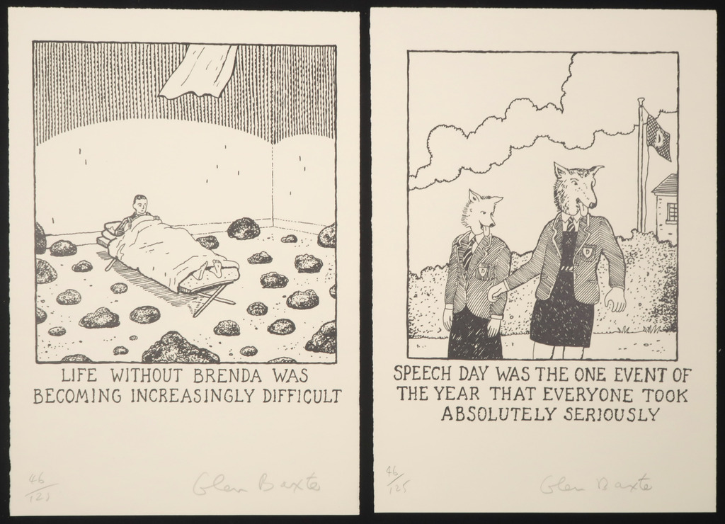 Glen Baxter: Portfolio met 4 Litho's, Colonel Baxter arrives in Haarlem verkocht voor € 70!