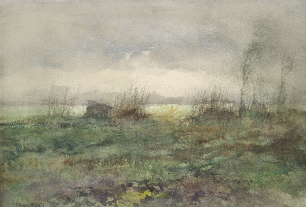 Frans Manders: Aquarel, Landschap kopen? Bied vanaf 1!