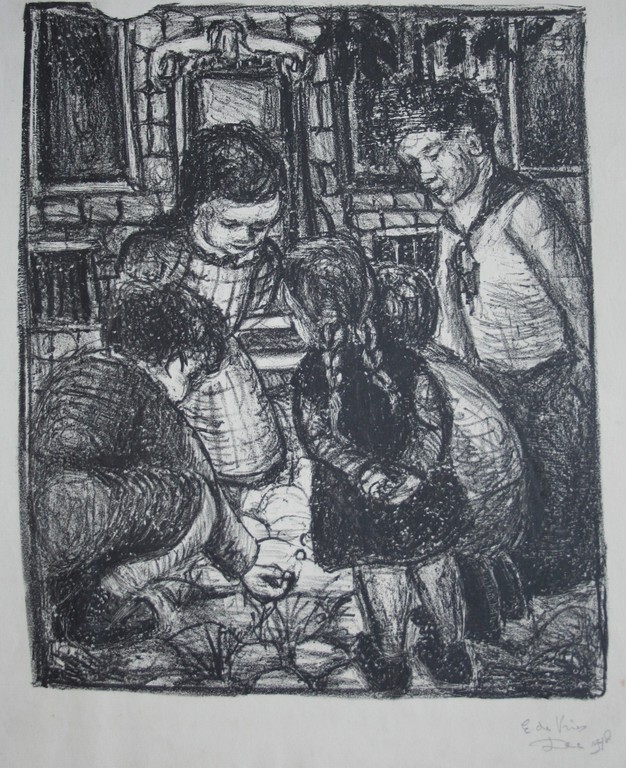 Onbekende kunstenaar - lithografie - knikkerende kinderen - gesigneerd - 1978 kopen? Bied vanaf 1!