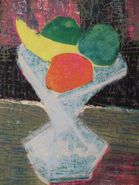 Jaap Kraanen, Schaal met fruit op tafel, Kleurenlitho kopen? Bied vanaf 55!
