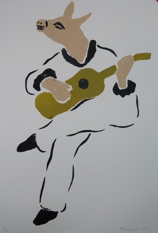 Fons Haagmans: Litho, Ezel met gitaar (groot!) kopen? Bied vanaf 100!