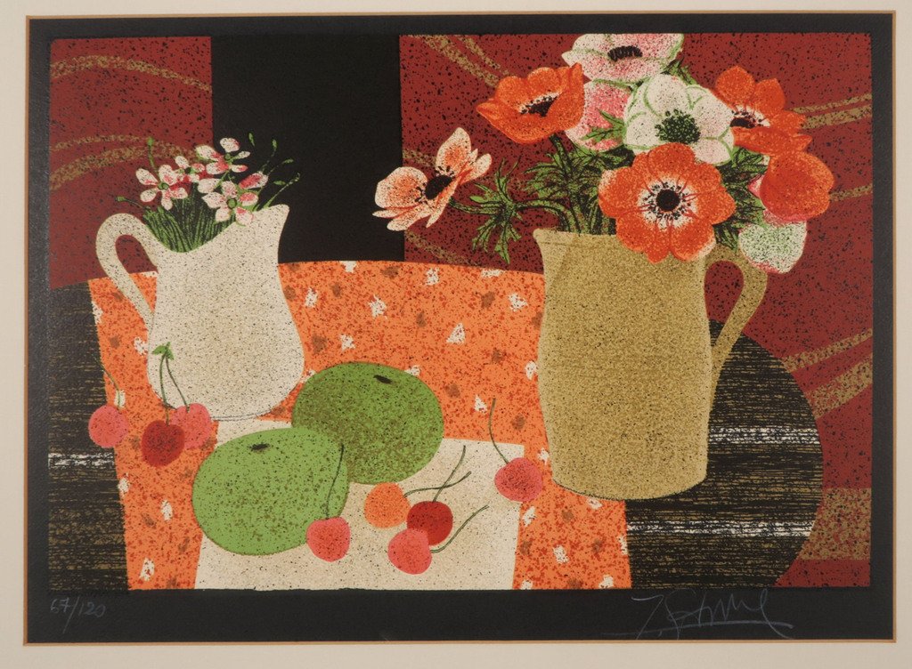 Yves Ganne: Litho, Poppy on the table verkocht voor € 40!