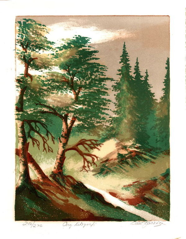 ODD JACOBSEN -LA FORÊT 2, romantische lithografie, handgesigneerd kopen? Bied vanaf 1!