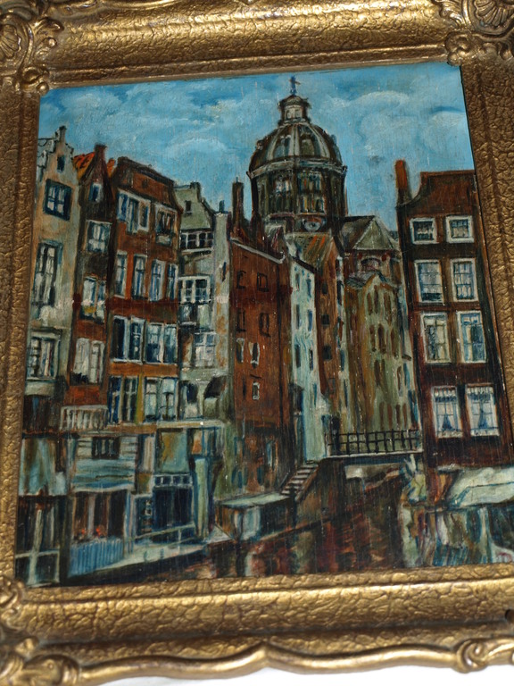 Onbekende kunstenaar : Olieverf op paneel – ’t Kolkje Amsterdam – Ingelijst  kopen? Bied vanaf 1!