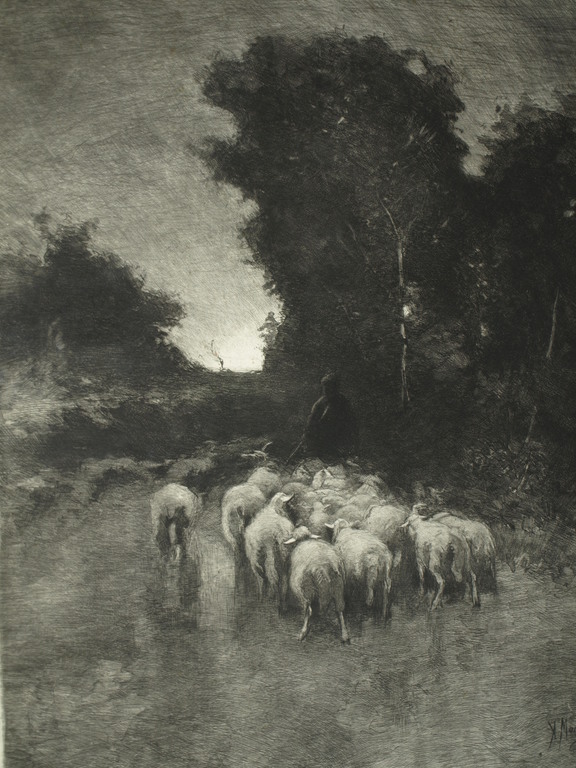 Anton Mauve  en Carel Lodewijk Dake – Ets – Schaapskudde – Gesigneerd – ca 1885 kopen? Bied vanaf 125!
