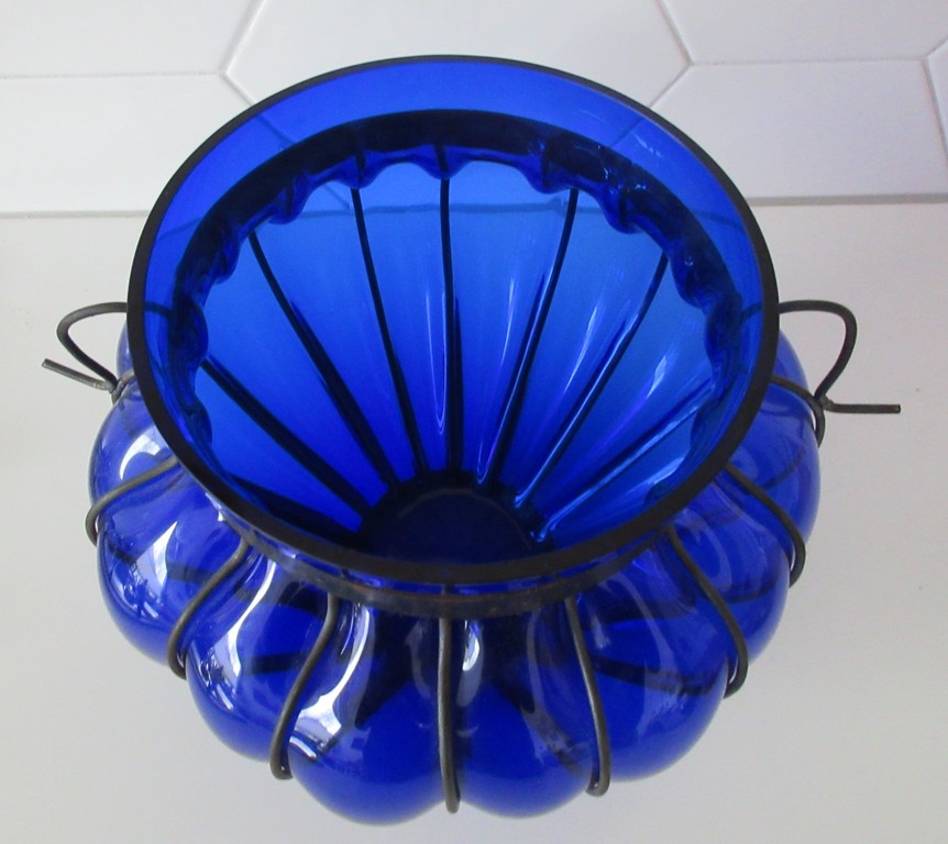 Ongespecificeerd - Grote cobalt blauwe Murano glazen amfoor vaas met metalen beslag kopen? Bied vanaf 37!