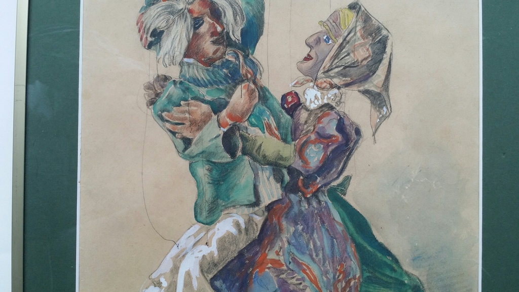 Frans van Noorden, Aquarel, Marionetten (Jan Klaassen en Katrijn) kopen? Bied vanaf 75!