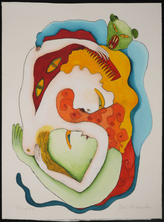 Jose Fernanda: Gemengde techniek op papier, Getuige kopen? Bied vanaf 1!