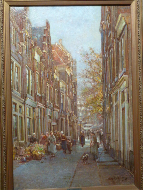 Willem Hendrik Eickelberg - olieverf - Straatje met marktlui en diverse personen verkocht voor € 875!