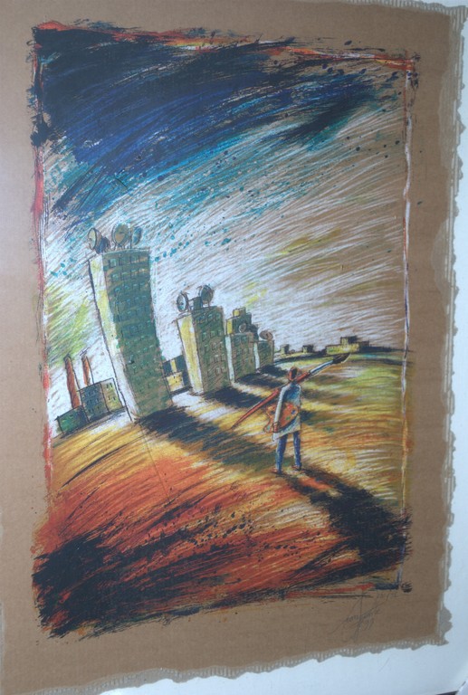 Zeefdruk opl.160 ex--Man met schilderspalet--Nieuw ingelijst kopen? Bied vanaf 20!