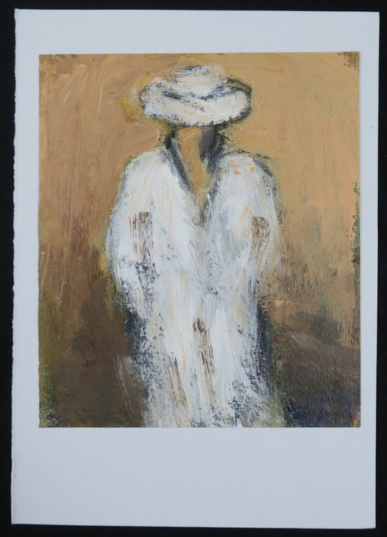 Jose van Gool: Acryl op papier, Z.T. dame in het wit kopen? Bied vanaf 20!