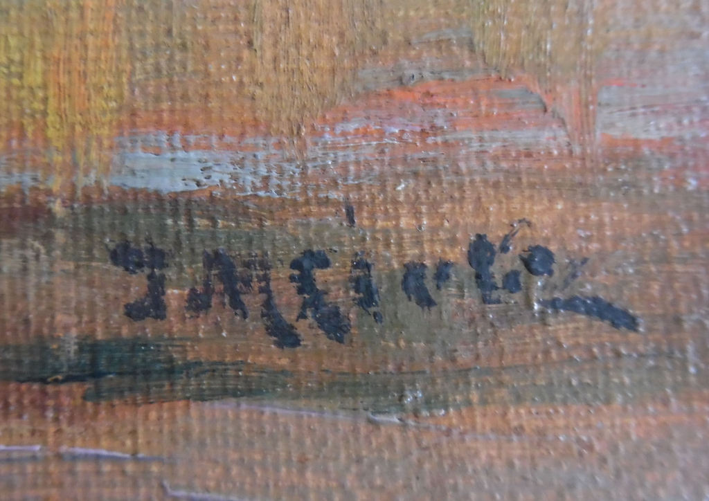 Havengezicht, olie op doek, onduidelijk gesineerd kopen? Bied vanaf 15!