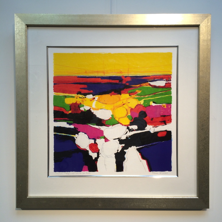 Frank Lejeune, zeefdruk met lijst , titel: First visit veulen les roses verkocht voor € 50!