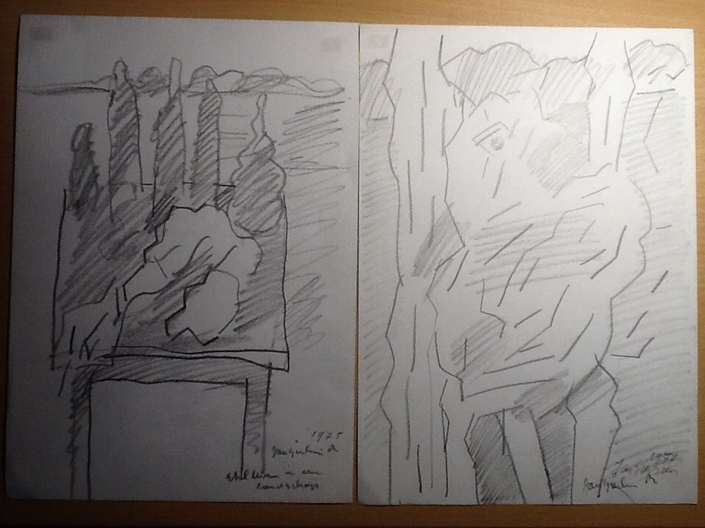 Jan Sierhuis: 2 tekeningen op papier,Stilleven in landschap, Dier in landschap. kopen? Bied vanaf 75!