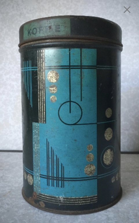 Modernistisch art deco polychroom koffie blik - Nederland |  ca. 1925 kopen? Bied vanaf 9!