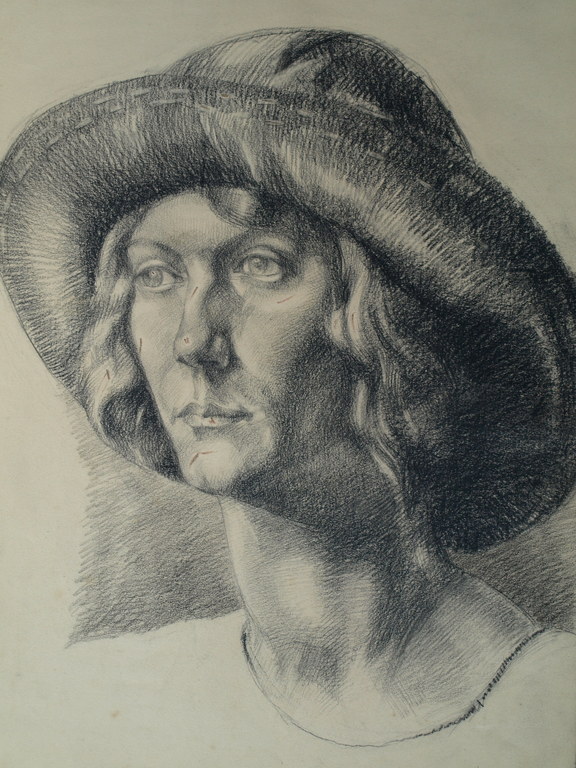 Elias Smalhout : Tekening , Bregtje met hoedje – ca 1920  kopen? Bied vanaf 1!