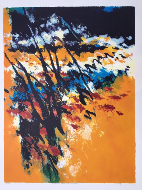 Mattie Schilders, zeefdruk op papier, Titel: " Vormende hand van evolutie " kopen? Bied vanaf 30!