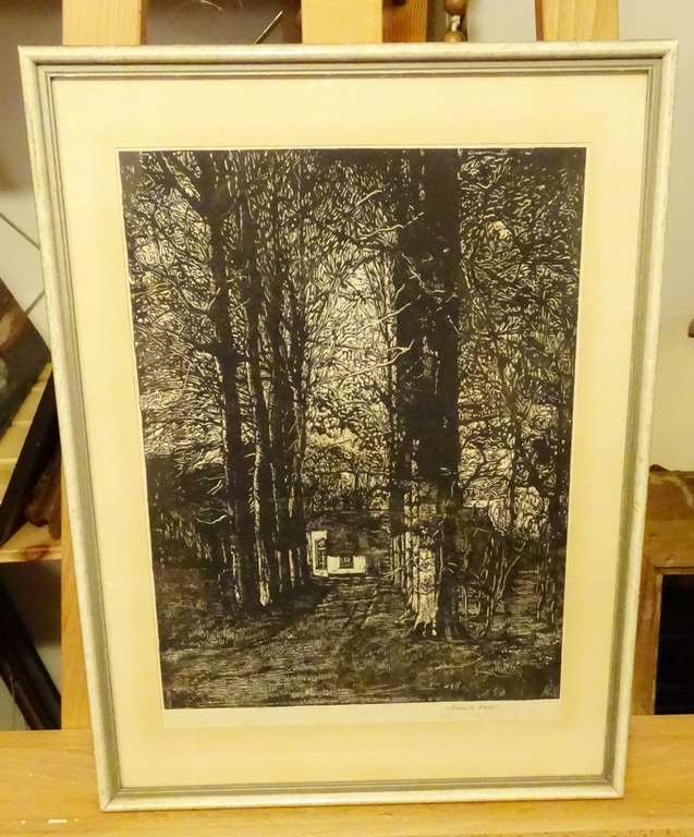 Emile Dehe (1886-1947)  --  Houtsnede  --  Boslaan kopen? Bied vanaf 20!