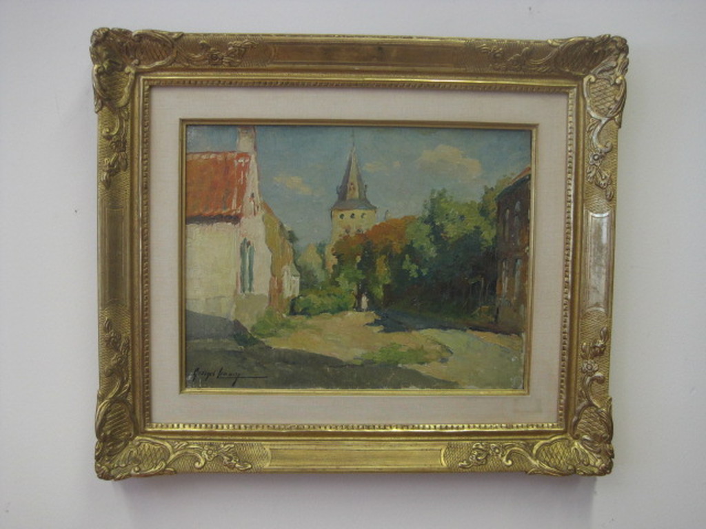 George Lemmers 1871-1944 "zonnig dorpsgezicht" olieverf ca, 1900 kopen? Bied vanaf 1!