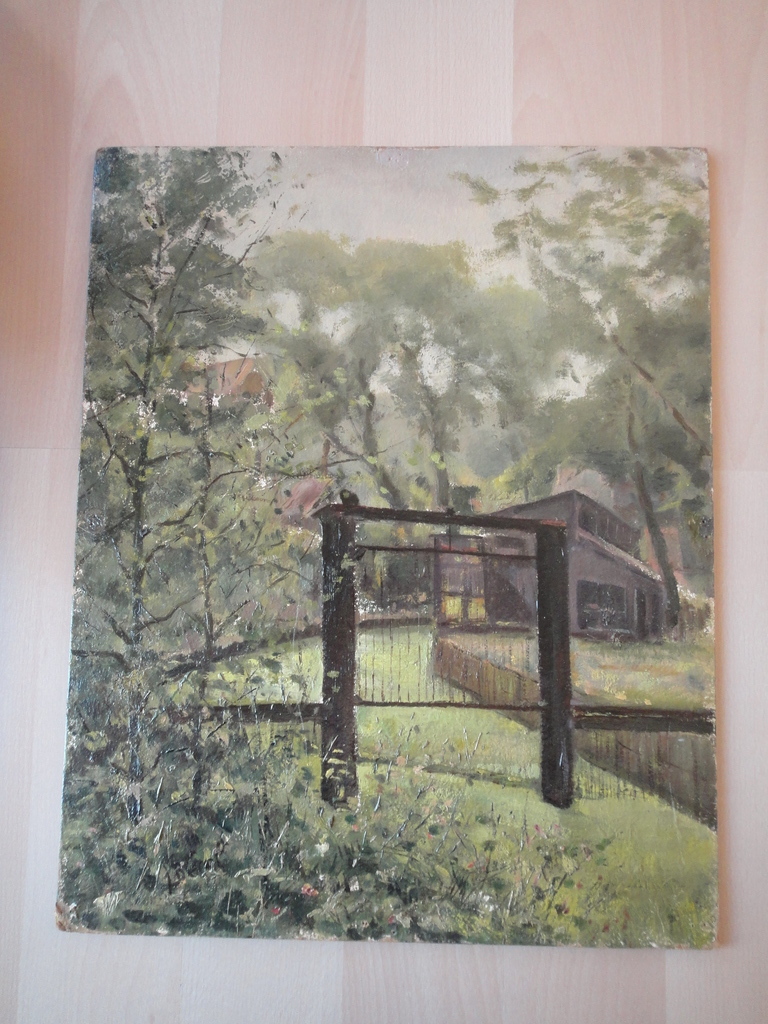 Johannes Baptista Crol, olieverf op board, 'zicht op tuin'. kopen? Bied vanaf 1!