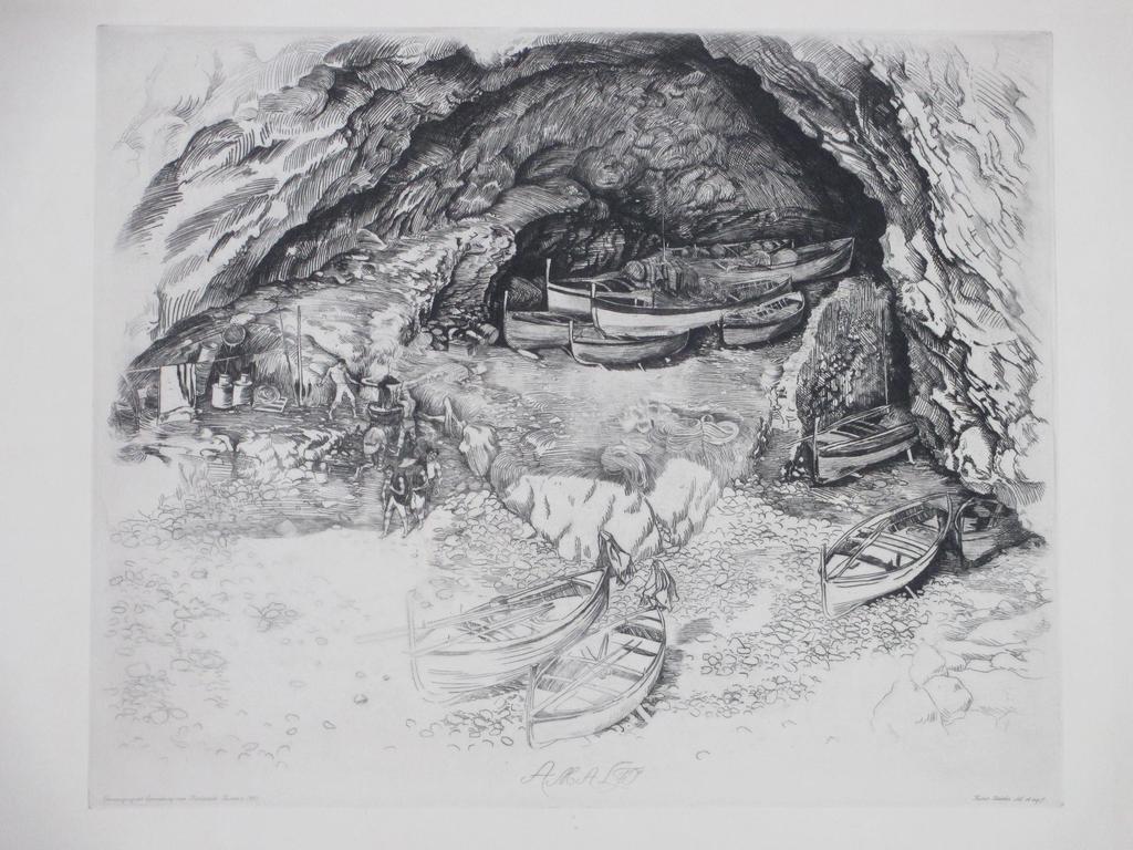 Kuno Brinks, De vissers van Amalfi, Ets 1937 verkocht voor € 35!