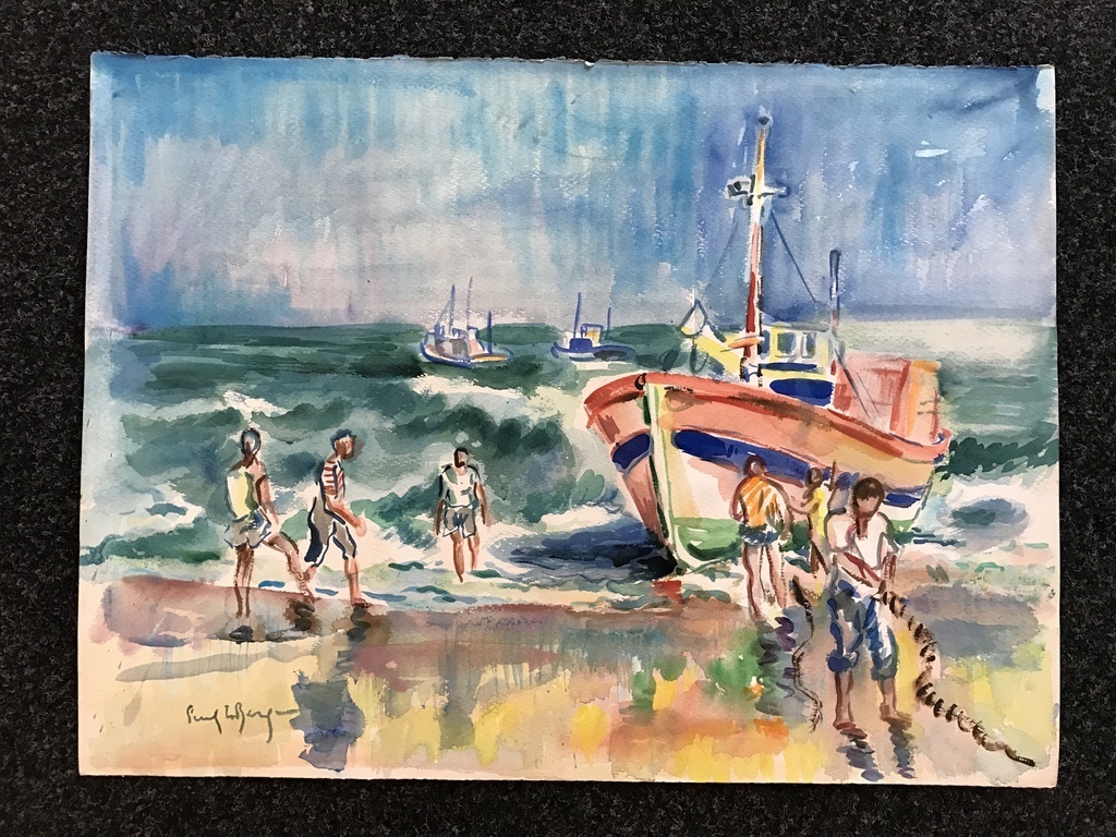 Freek van den Berg   Originele Aquarel  Het Strand kopen? Bied vanaf 1!