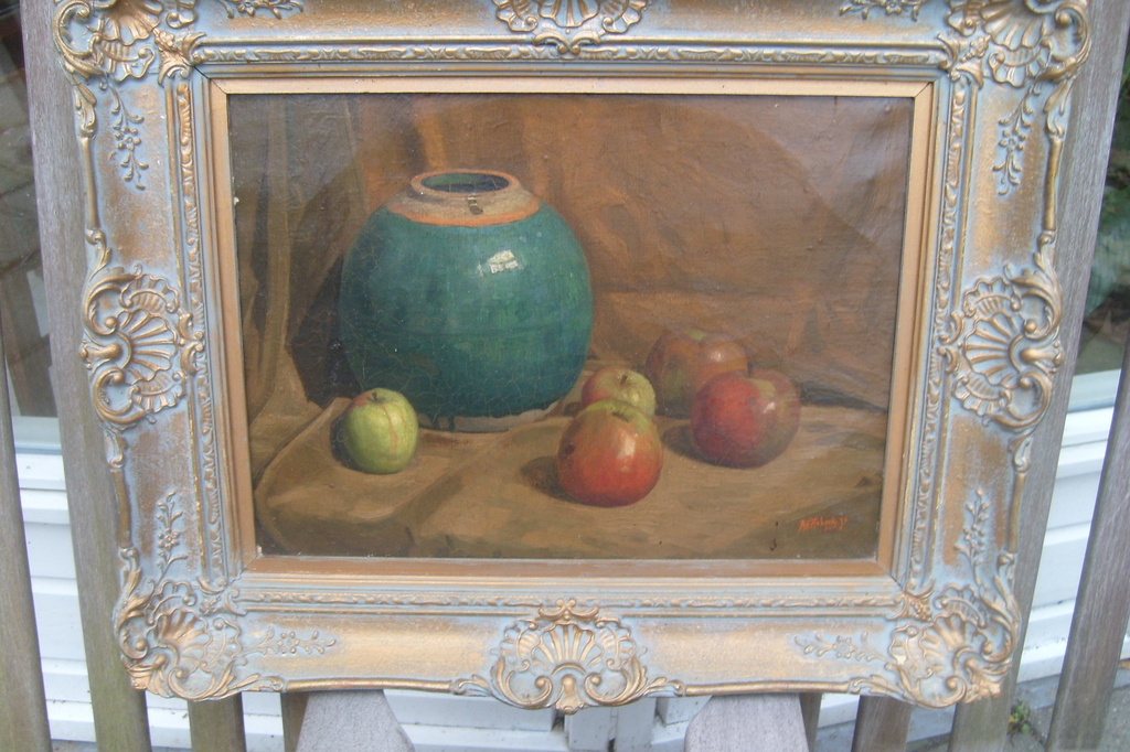 A.F.Hubeek, stilleven, gemberpot en appels, olieverf op linnen verkocht voor € 175!