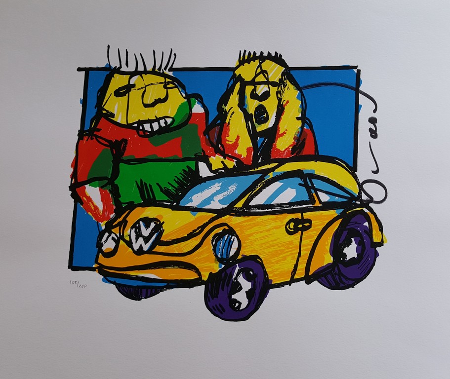 Herman Brood - Vw Beetle - gesigneerde zeefdruk - oplage 200 ex. kopen? Bied vanaf 160!