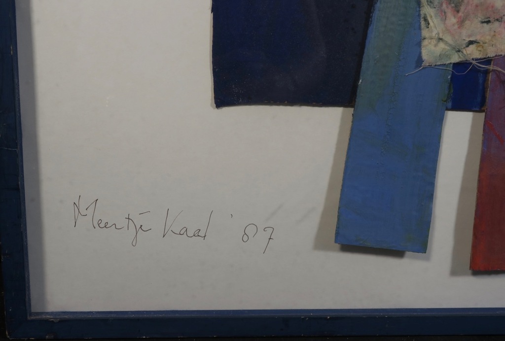 Meertje Kaal: Collage van stof en karton, Zonder titel - Ingelijst kopen? Bied vanaf 1!