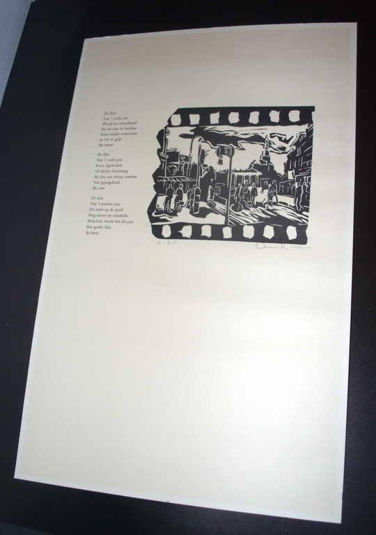 Groninger Ploeg Arie Zuidersma, linosnede Groningen met gedicht, oplage 25.  kopen? Bied vanaf 35!