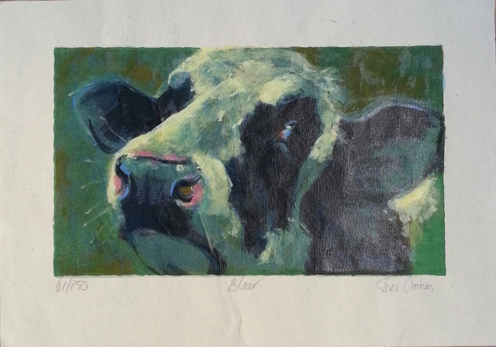 Theo Onnes zeefdruk op handgeschept papier " Blaar " verkocht voor € 40!