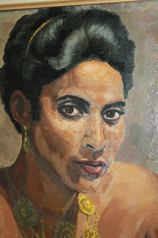 M.D.J. van der Meer, olieverf op doek op board, portret van een Indische dame verkocht voor € 40!